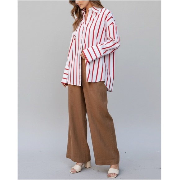 ECLE SWIM Reverie Oversized Shirt, Red White Stripes, M/L - Picture 5 of 11